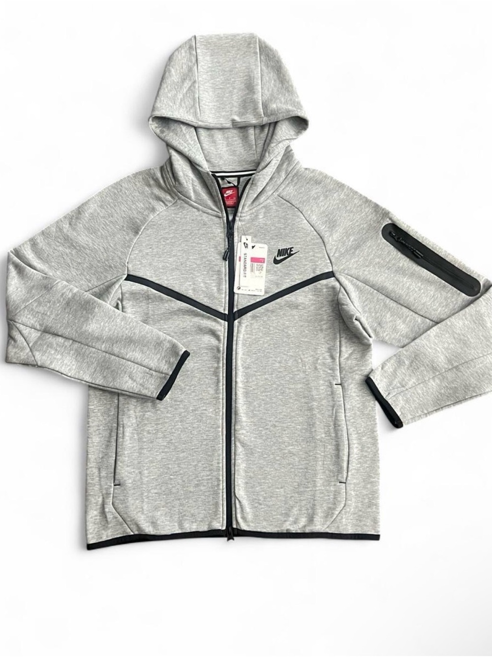 Nike Tech Fleece Grey Full Zip Hoodie & Jogger Tracksuit Set โ Black Swoosh - Picture 2 of 5